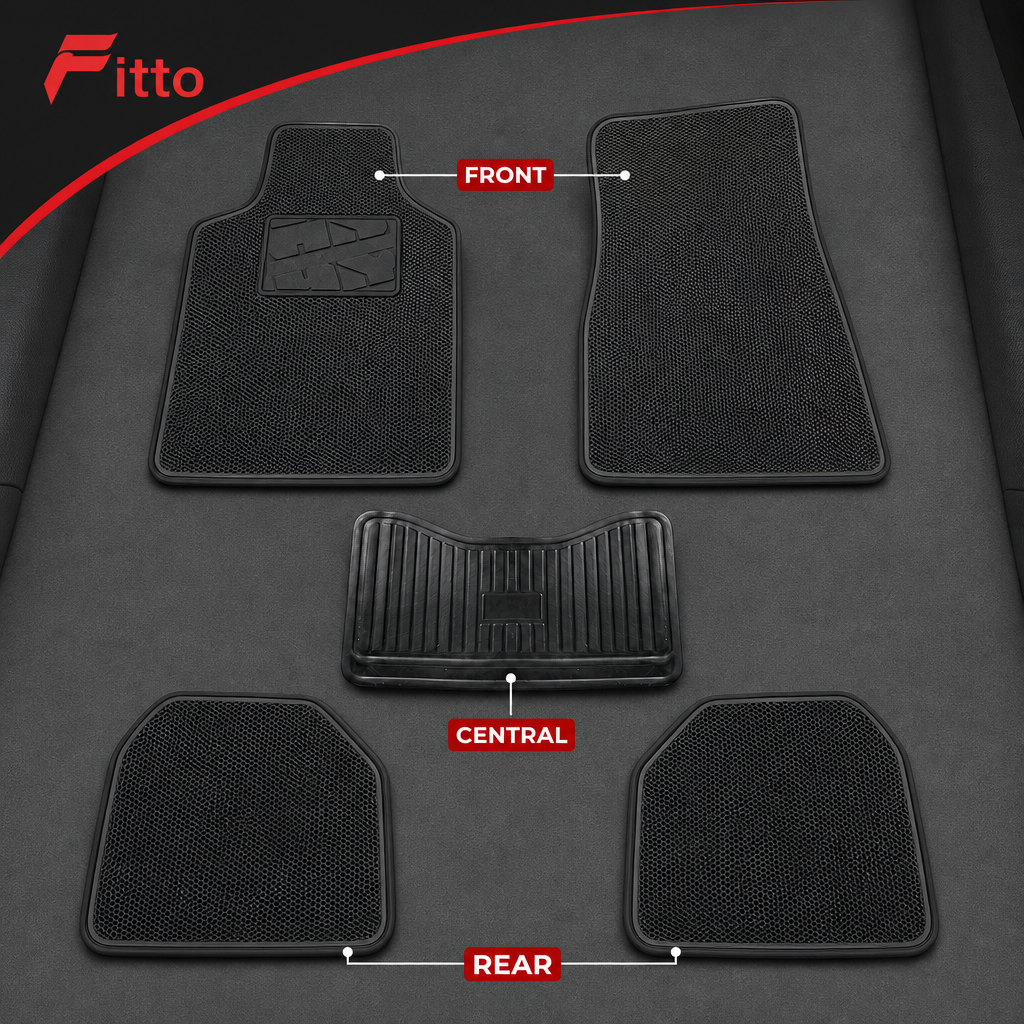 48 Pieces Car Floor Mat Sets, 3D Coil Design with Heel Pad, Black and Grey, 5-Piece