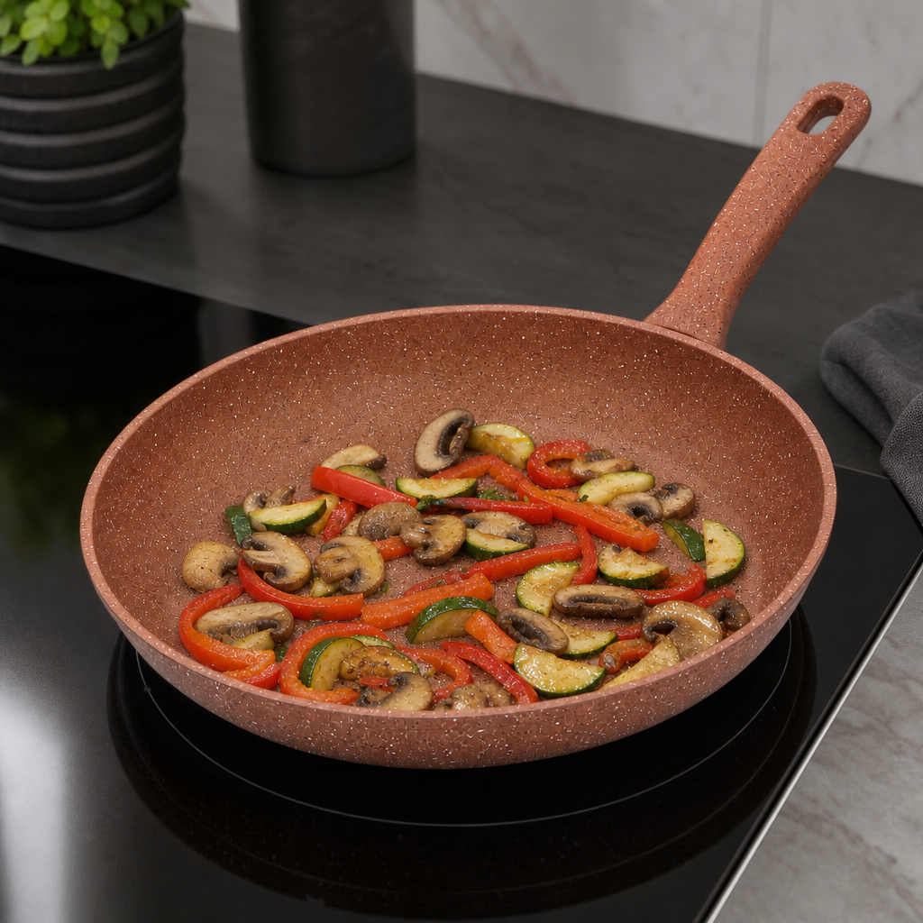 72 Pieces Granite-Coated Fry Pan, 30 cm, Brown Speckled Round Cooking Pan