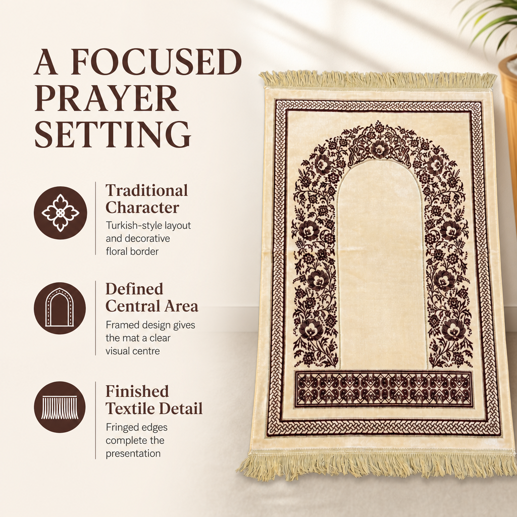 72 Pieces Prayer Mats, Turkish Style with Decorative Floral Border, Fringed Edge, Single Mat