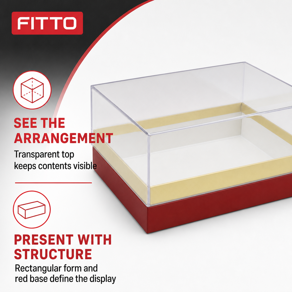 96 Pieces Red and Clear Acrylic Box, Rectangular Presentation Container, 18 × 13.5 × 10 cm, 1 Piece