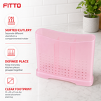 144 Pieces Utensil Organizer, Pink Plastic Cutlery Holder with Compartments, 31 x 25 x 13 cm