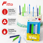 144 Pieces Blue Tone Assorted Printed Birthday Candles, 8 Candles with 8 Holders for Cake Decoration