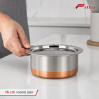 72 Pieces Stainless Steel Cooking Pan with Copper Bottom, 16 cm Round Cookwares for Kitchen Use