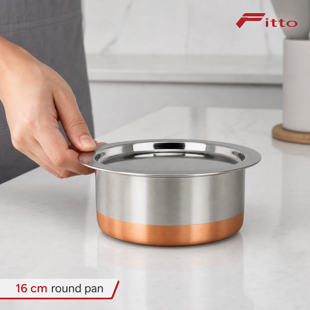 72 Pieces Stainless Steel Cooking Pan with Copper Bottom, 16 cm Round Cookwares for Kitchen Use