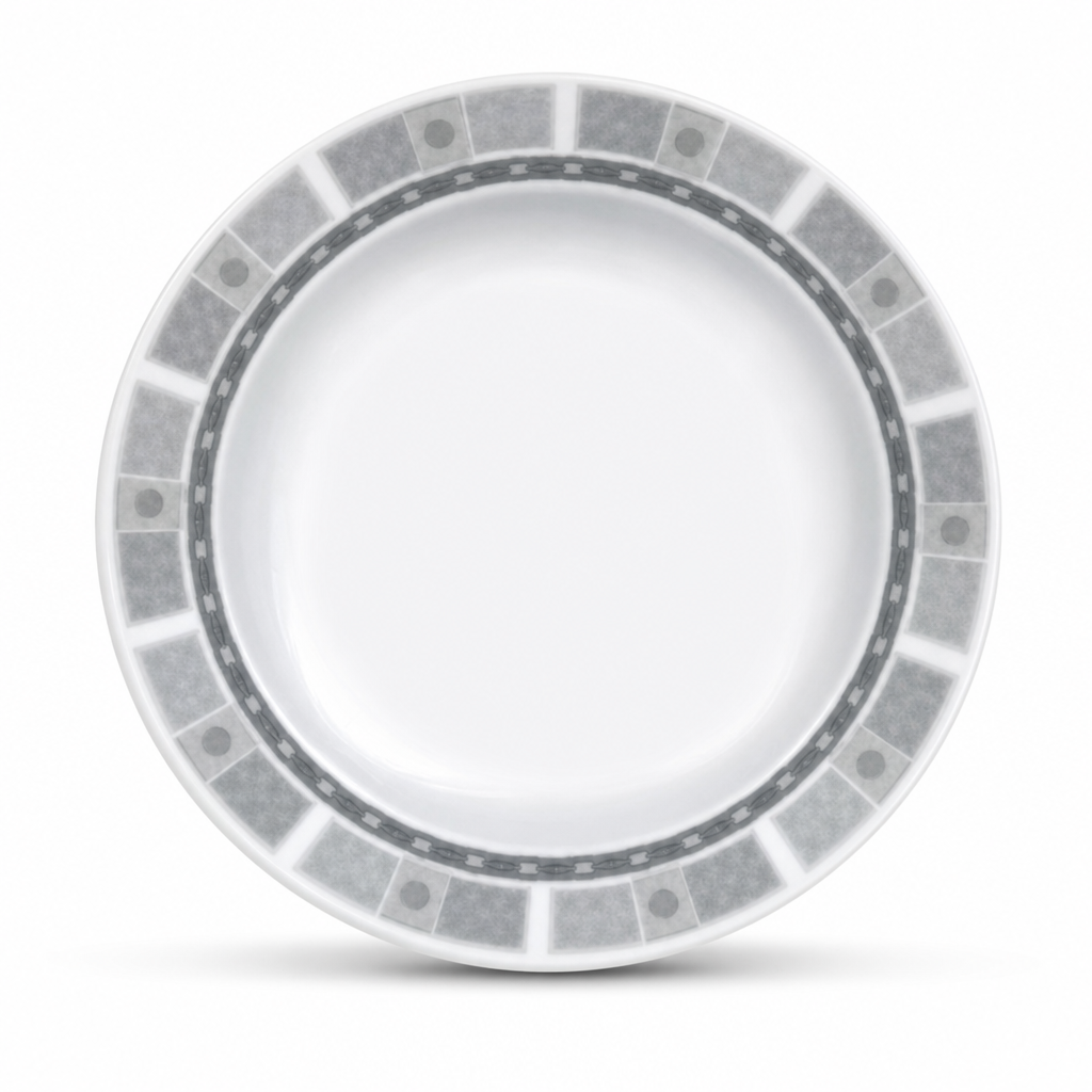 120 Pieces Soup Plate, 8 Inch, Grey Geometric Border, Round Tablewares Dish