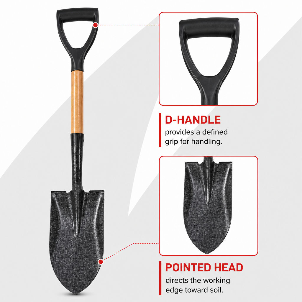 96 Pieces D-Handle Pointed Garden Shovel, 75 cm, Black, 1 Piece