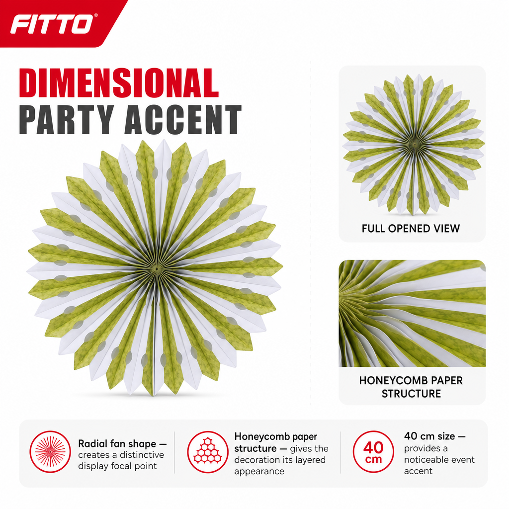 240 Pieces Green Paper Honeycomb Fan Decoration, 40 cm, 1 Piece