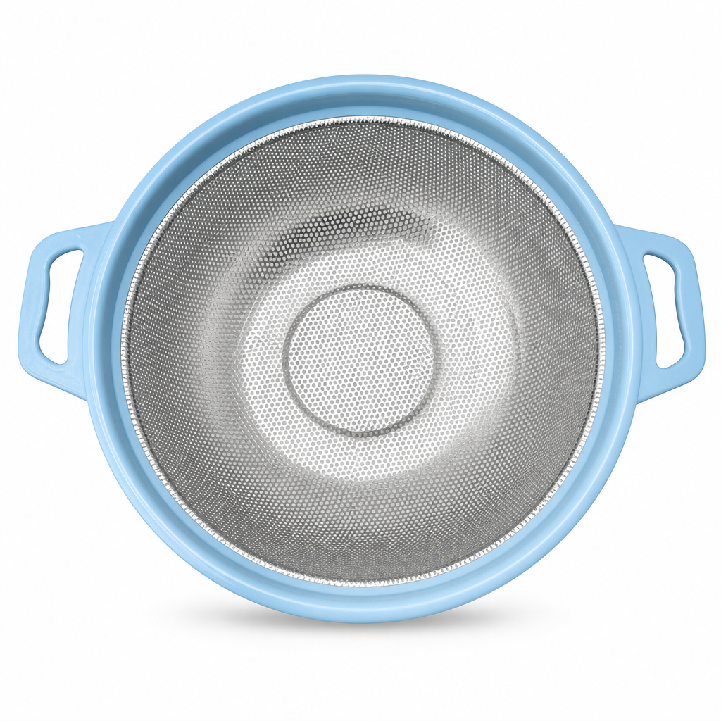 96 Pieces Steel Colander with Blue Rim and Dual Handles, 14 x 12 x 10 cm, 1 Piece