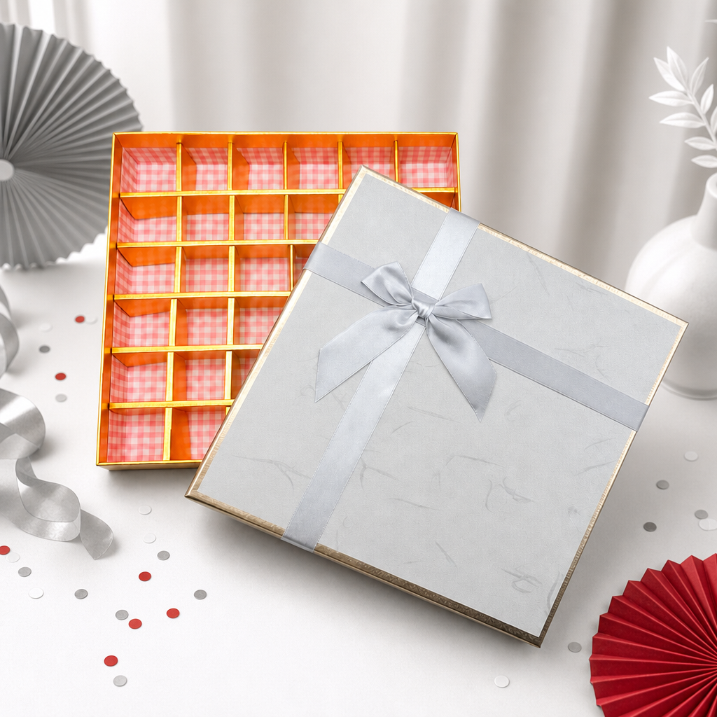96 Pieces Silver Chocolate Box with 36 Compartments, 23 x 23 x 5 cm, 1 Piece