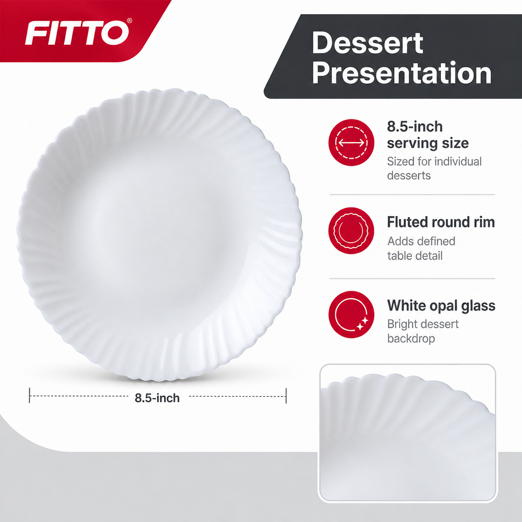 120 Pieces Opal Glass Dessert Plate, 8.5 Inch, Round White Tablewares