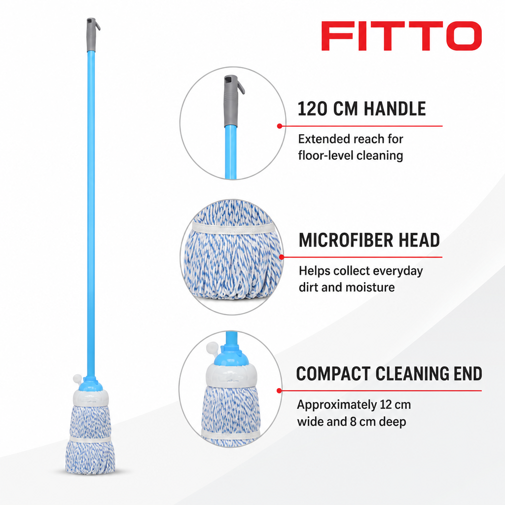 96 Pieces Microfiber Mop with Painted Iron Handle, 120 cm, Blue