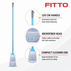 96 Pieces Microfiber Mop with Painted Iron Handle, 120 cm, Blue