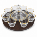 60 Pieces Clear Glass Drinkwares Set with Gold Rims and Wooden Tray, 11-Piece Beverage Serving Collection