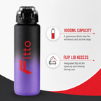 96 Pieces Sports Water Bottles 1000ml with Flip Lid, Purple