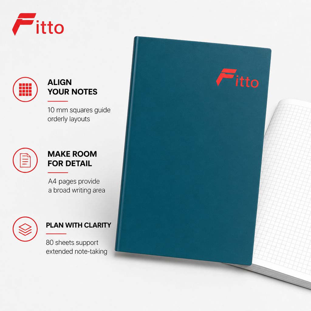 144 Pieces A4 Square-Ruled Notebook, 10 mm Grid, 80 Sheets, 21 × 29.7 cm