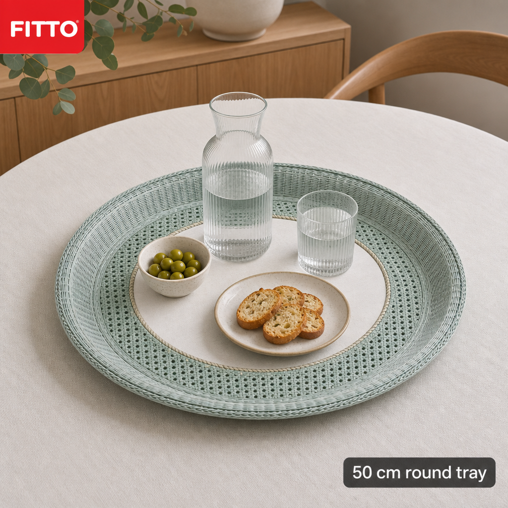 72 Pieces Round Woven Serving Trays, 50 cm, Sage Green Decorative Tabletop Tray
