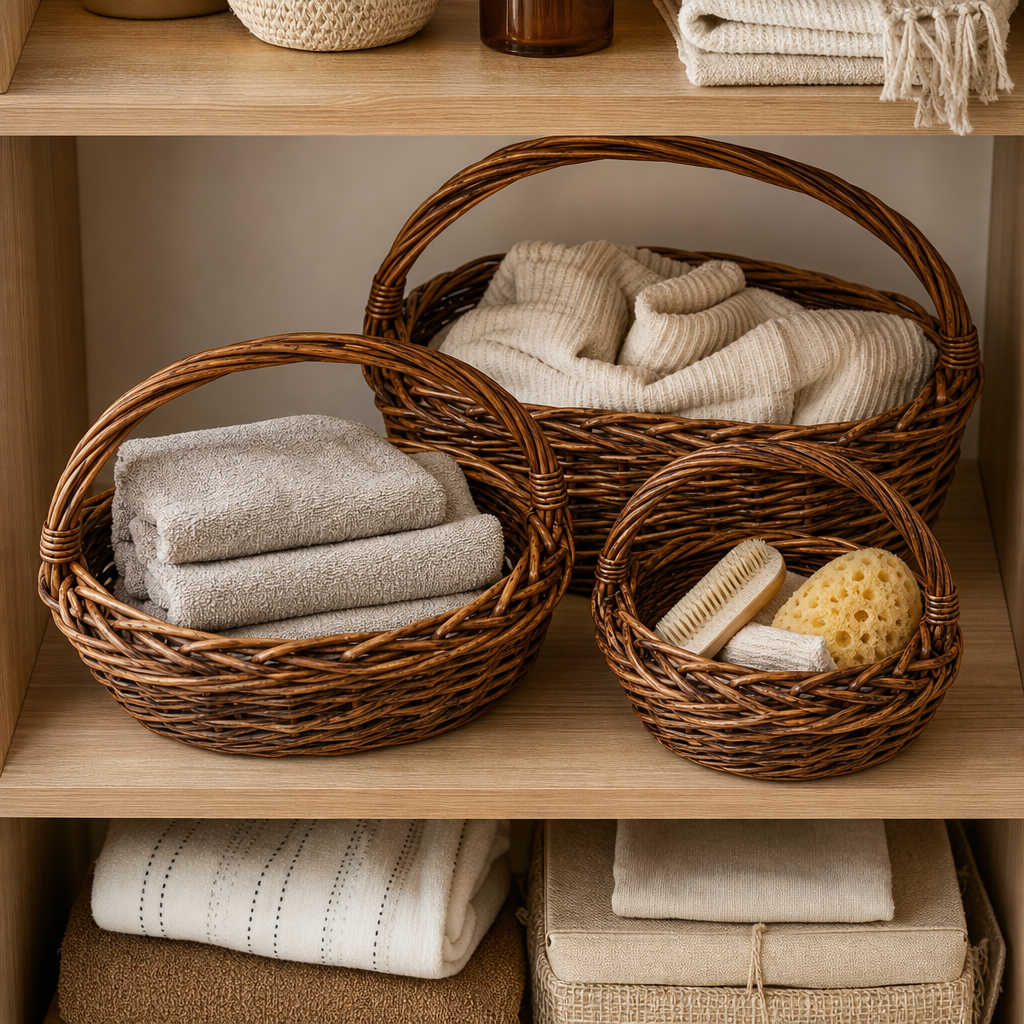 48 Pieces Oval Wicker Basket Set, Dark Brown, 3 Piece, Handwoven Storage Baskets