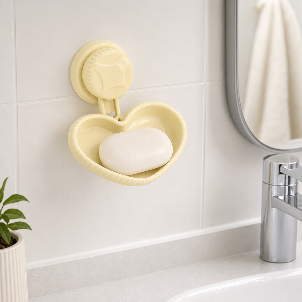 144 Pieces Heart-Shaped Soap Dish with Suction Hook, Off-White, 1 Piece