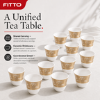 96 Pieces Ceramic Tea Cup Set, White and Gold Floral Design, 12 Pieces