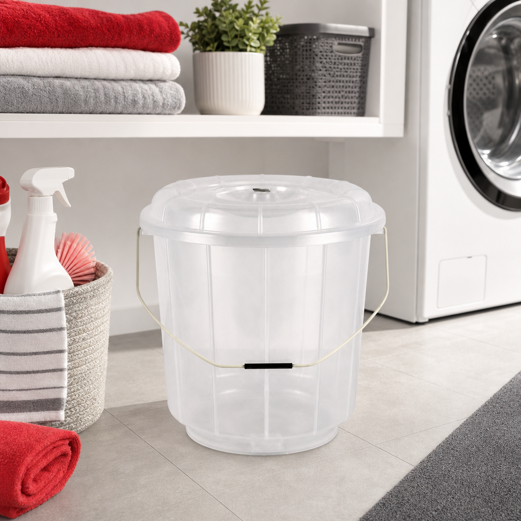 96 Pieces Transparent Plastic Bucket with Lid and Carry Handle, 15 Litre