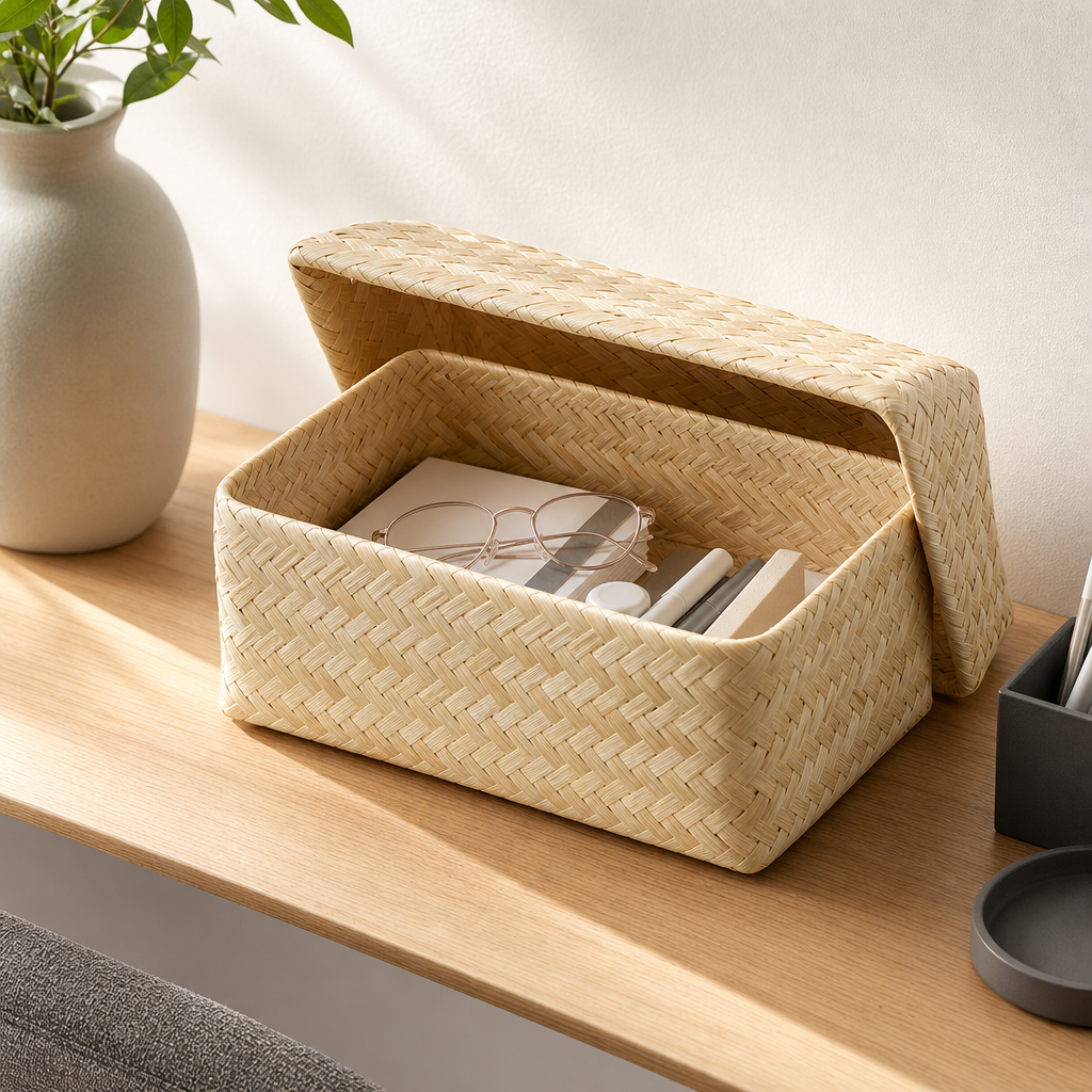 96 Pieces Handwoven Bamboo Rectangular Storage Box with Lid, Natural, 6 x 5 Inch