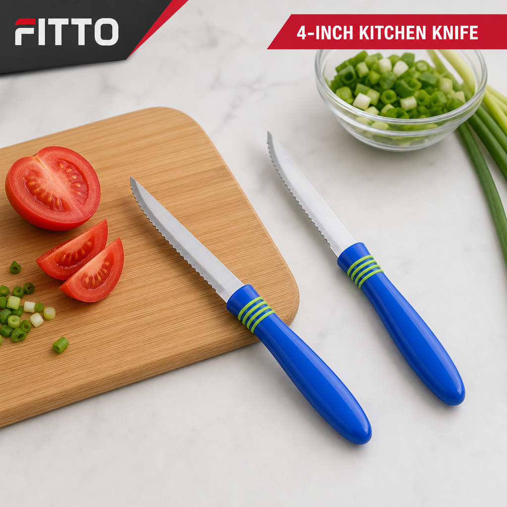 120 Pieces Kitchen Knives 4 Inch with Plastic Handle, Blue and Silver, 2 Pieces