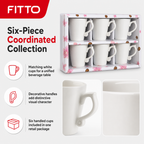 96 Pieces Ceramic Cup and Mug Set, White, 6 Pieces with Decorative Handles for Tea and Coffee Serving