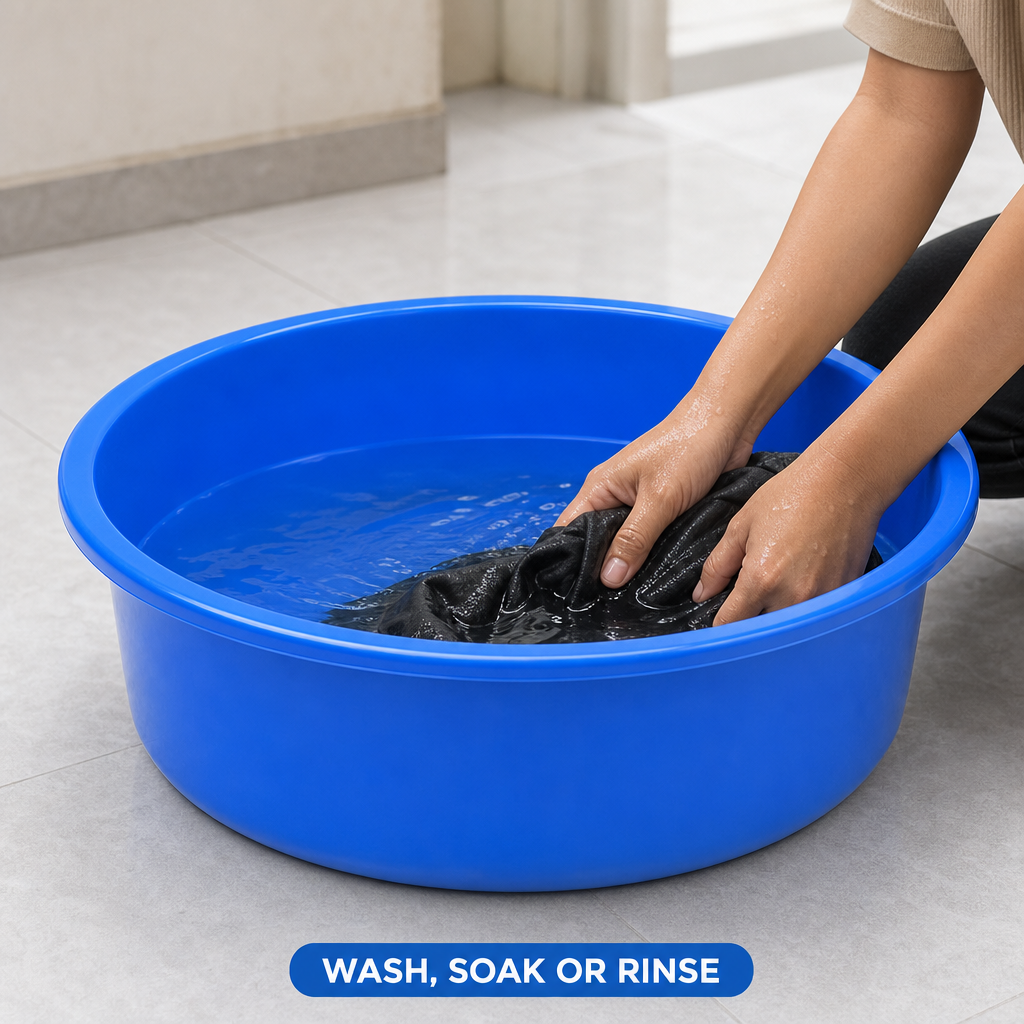 144 Pieces Round Wash Basin, Blue Plastic, 11 Inch, 1 Piece