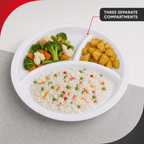 96 Pieces White Round Divided Serving Plate with 3 Compartments, 28 cm, 1 Piece