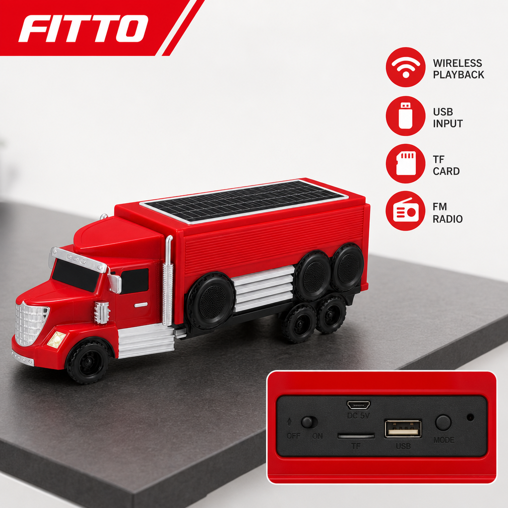 48 Pieces Portable Wireless Speaker, Truck-Shaped Design, Solar Charging, 15W Output, Red