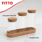 60 Pieces Glass Storage Jar Set with Wooden Stand, Clear and Natural Wood, 1 Set