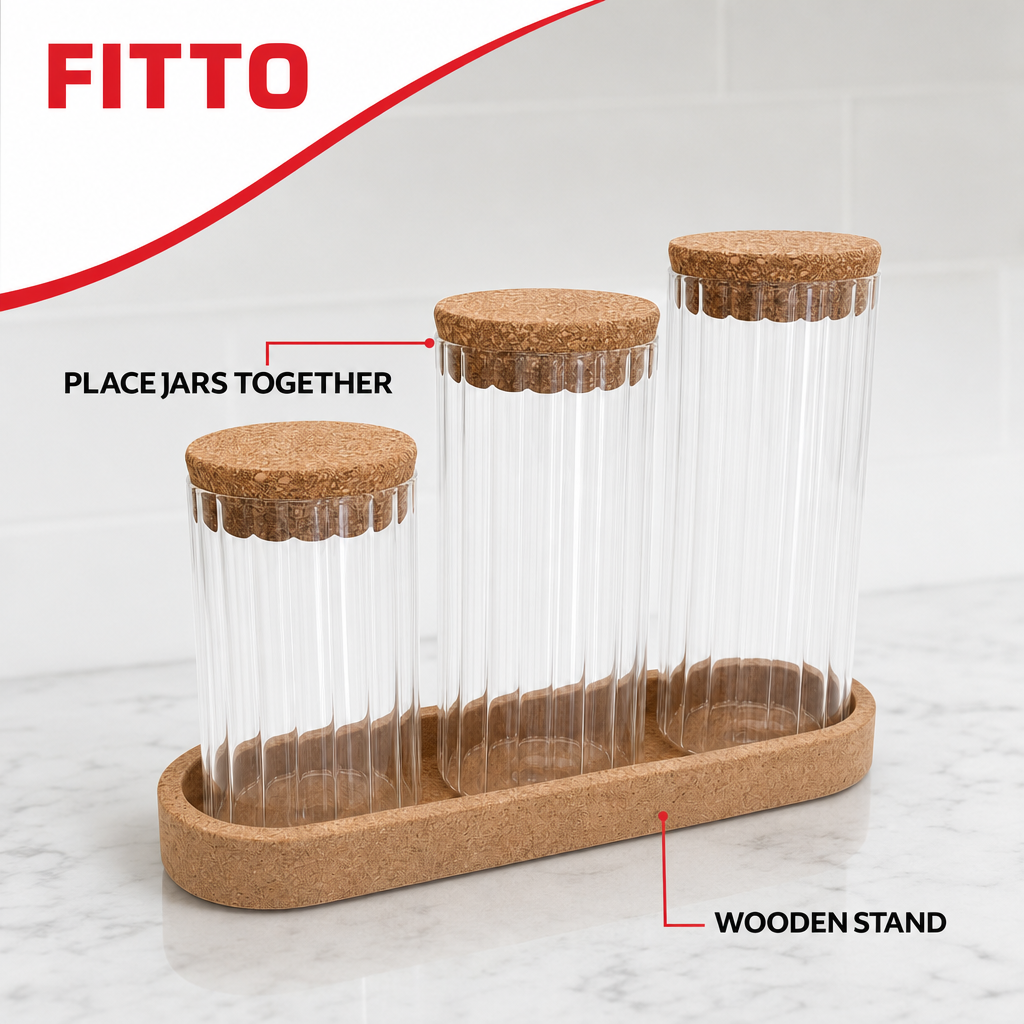 60 Pieces Glass Storage Jar Set with Wooden Stand, Clear and Natural Wood, 1 Set