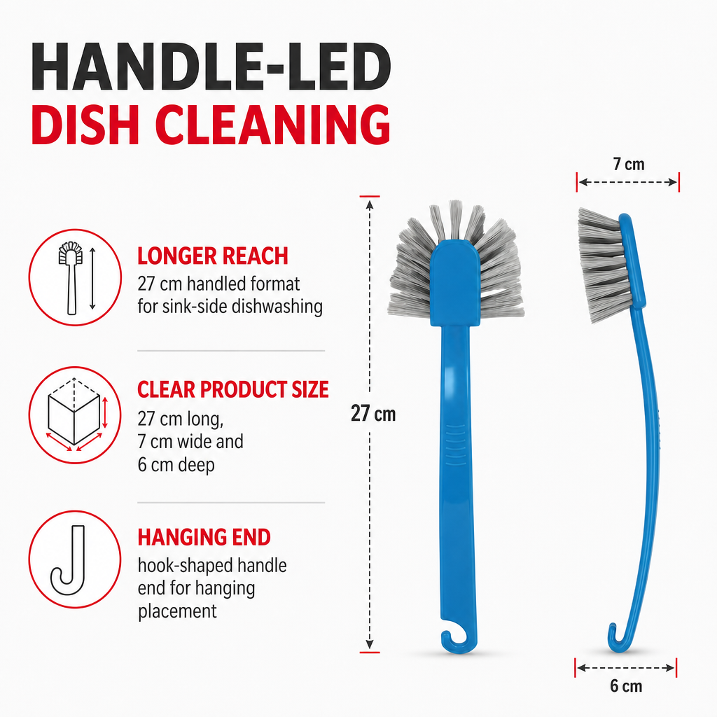 144 Pieces Dish Brush with Handle, Assorted Colour, 27 cm