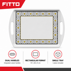 72 Pieces Rectangular Serving Trays with Dual Handles, 22 Inch, White Grey with Yellow Accents