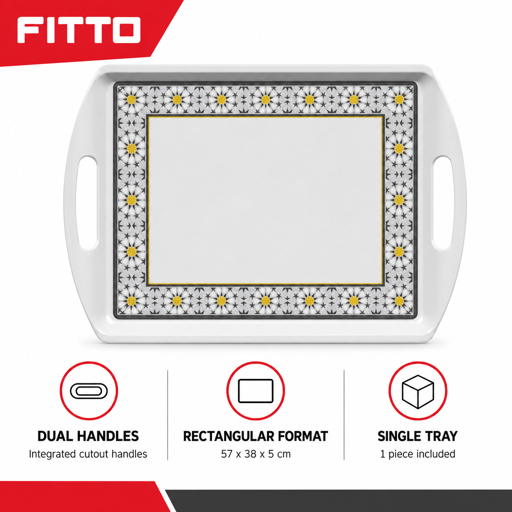 72 Pieces Rectangular Serving Trays with Dual Handles, 22 Inch, White Grey with Yellow Accents