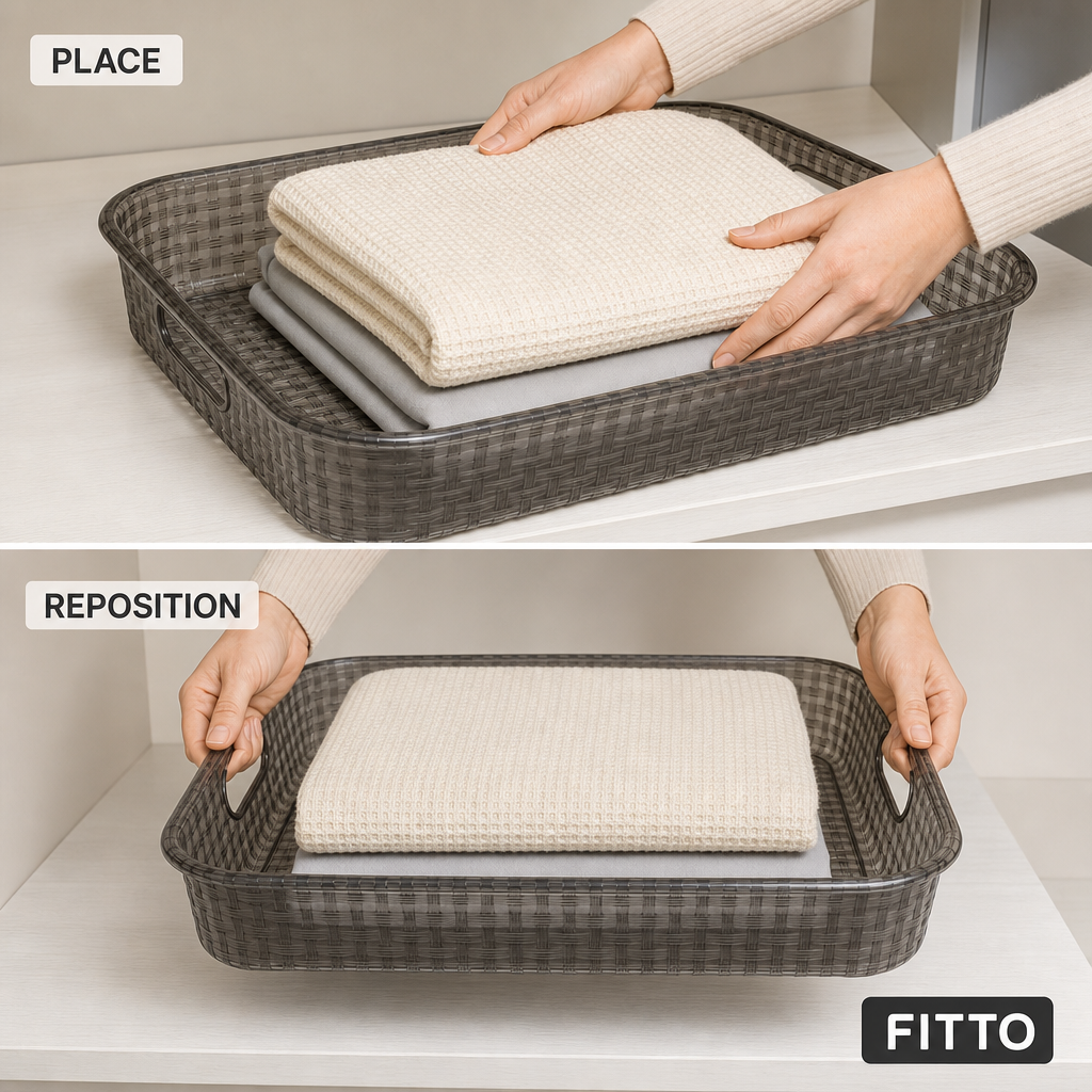 96 Pieces Rectangular Storage Basket, Smoky Grey Plastic Woven Design with Built-In Handles, 45 x 35 x 11 cm