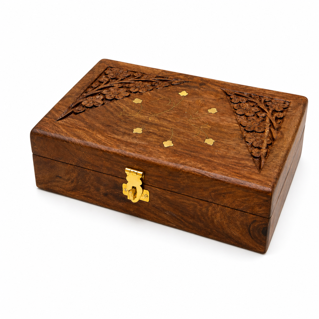 96 Pieces Carved Wooden Keepsake Box with Brass Latch, 7 x 5 Inch