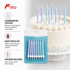 240 Pieces Blue and Purple Birthday Candles with Holders, 8-Piece Party Cake Candle Set