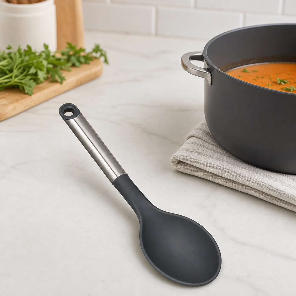 96 Pieces Nylon Solid Spoon, 33 cm, Black Kitchen Utensil