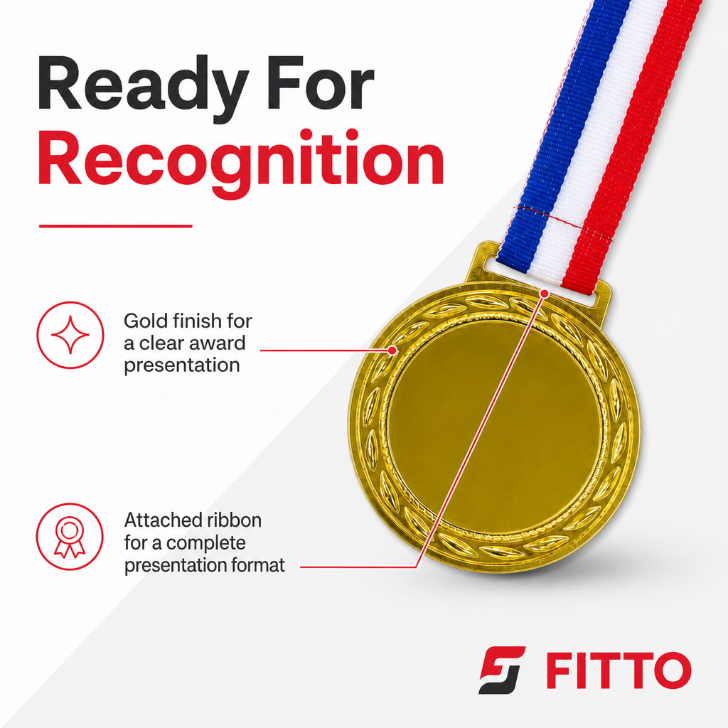 144 Pieces Plain Sports Medal with Red White and Blue Ribbon, Gold, 10 x 8 x 1 cm