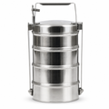 96 Pieces Four-Tier Stainless Steel Tiffin Lunch Box with Carry Handle, Silver Food Storage Containers