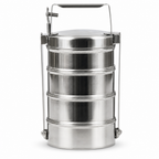 96 Pieces Four-Tier Stainless Steel Tiffin Lunch Box with Carry Handle, Silver Food Storage Containers