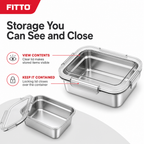 96 Pieces Food Storage Containers, Silver Rectangular Stainless Steel Box with Clear Locking Lid, 24 x 18 x 8 cm