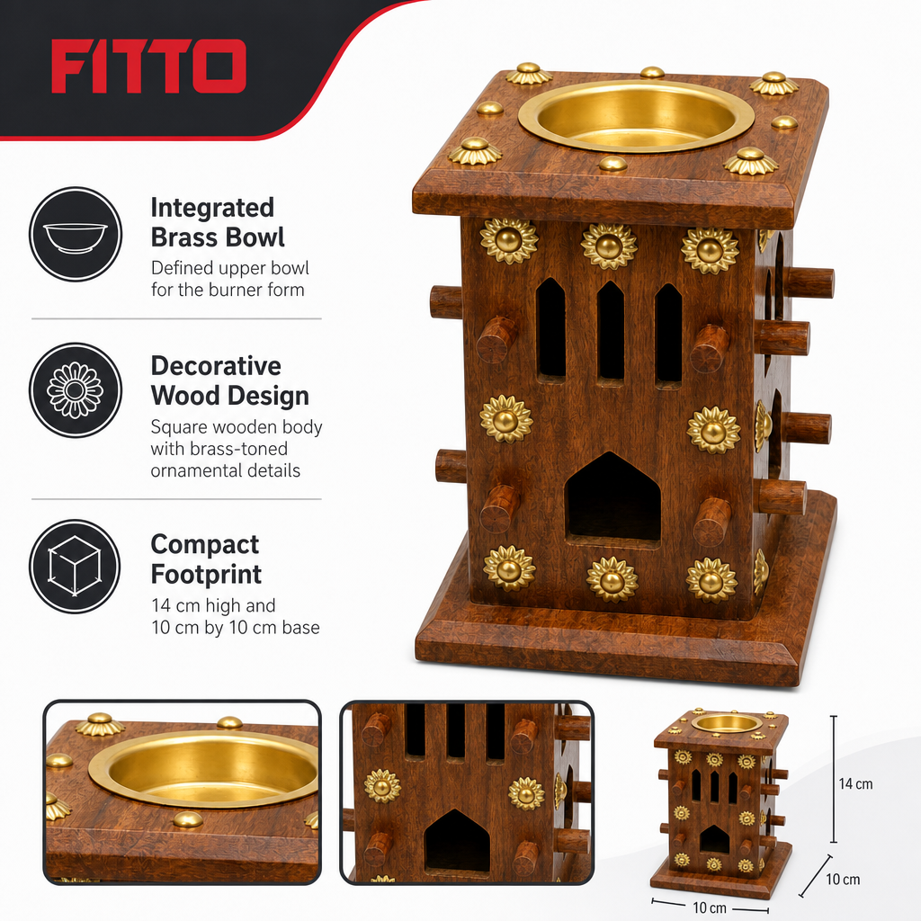 72 Pieces Wooden Bakhoor Incense Burner with Brass Bowl, Small, 14 cm