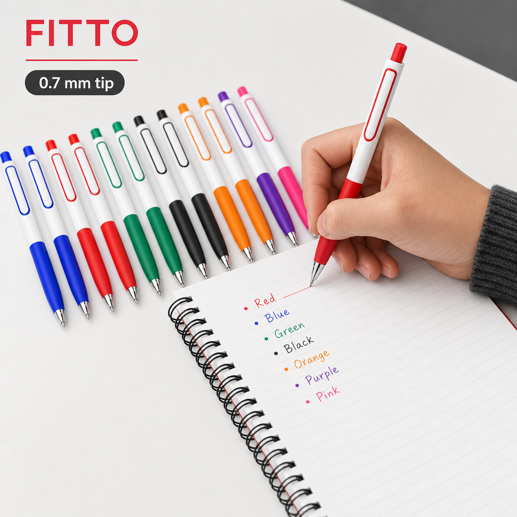 72 Pieces Gel Pens 0.7 mm, Multicolor Ink, 12 Pieces