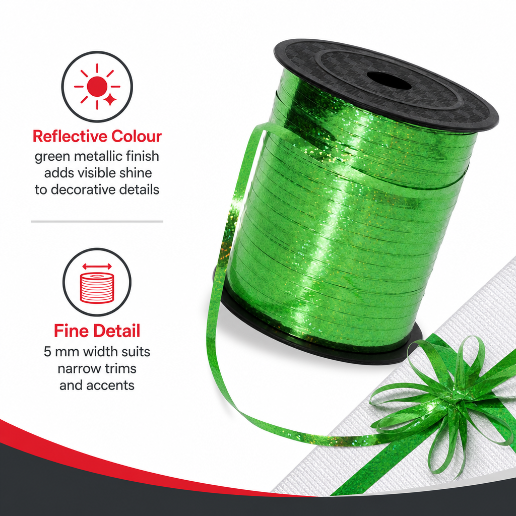 120 Pieces Green Metallic Ribbon Roll, 5 mm x 250 yd, Continuous Decorative Ribbon for Crafts and Wrapping