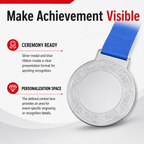 144 Pieces Engraved Sports Medal with Blue Ribbon, Silver, 10 cm