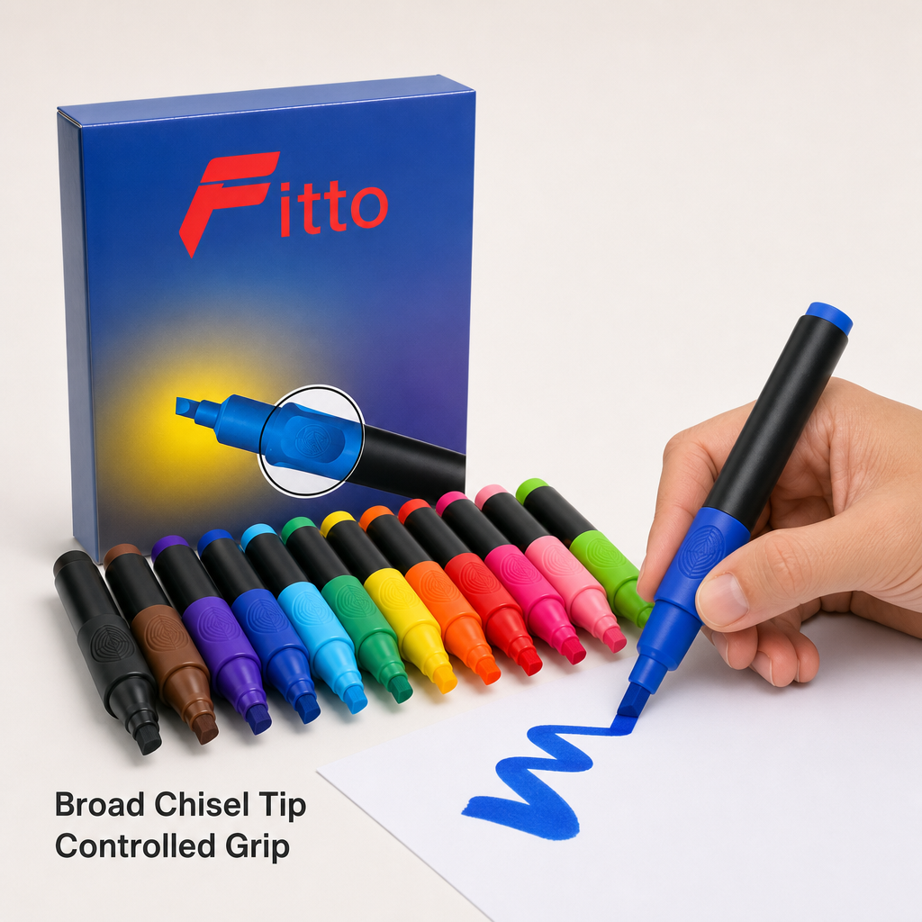 96 Pieces Permanent Markers, Chisel Tip with Silicone Grip, Assorted Colours, 12 Pieces