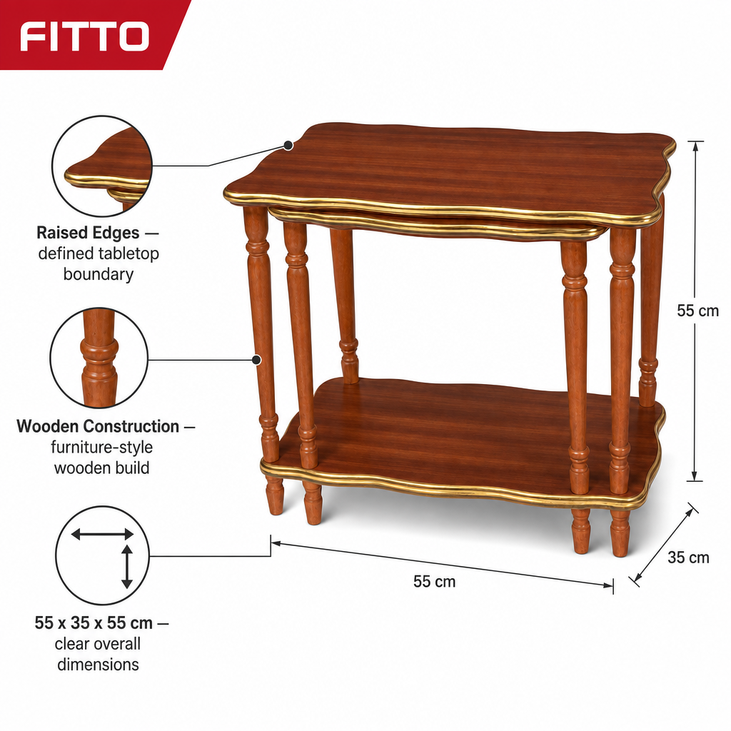 48 Pieces Rectangular Wooden Side Table with Raised Edges, Brown, 55 x 35 x 55 cm