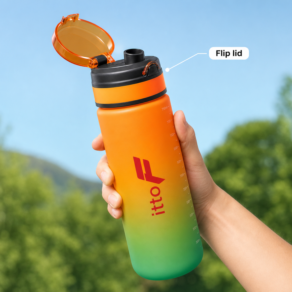 96 Pieces Sports Water Bottles with Time Marker and Flip Lid, Orange Green Gradient, 750 ml, 1 Piece